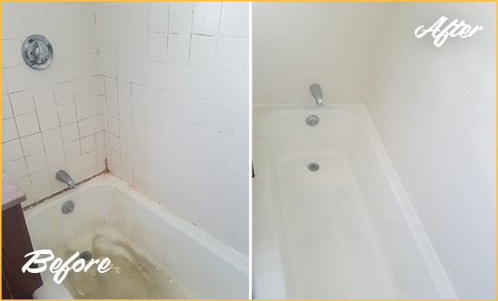 Before and After Picture of a Ridgetop Bathtub Caulked to Repair Cracks