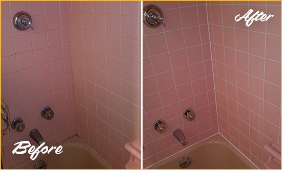 Before and After Picture of a Nashville Bathtub Caulked to Eliminate Mold