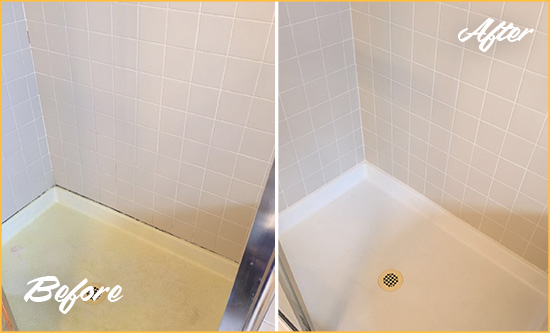 Before and After Picture of a Forest Hills Shower Sealed to Remove and Protect Against Mold