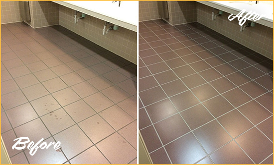 Before and After Picture of a Ridgetop Restroom Sealed to Help Protect Against Scratches