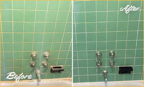 Before and After Picture of a Goodlettsville Bath Tub Grout Sealed to Avoid Water Damage