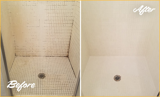 Before and After Picture of a Smyrna Bathroom Grout Sealed to Remove Mold