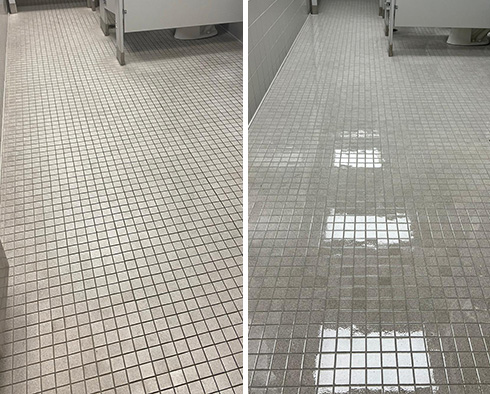 Bathroom Floor Before and After Hard Surface Restoration in Nashville