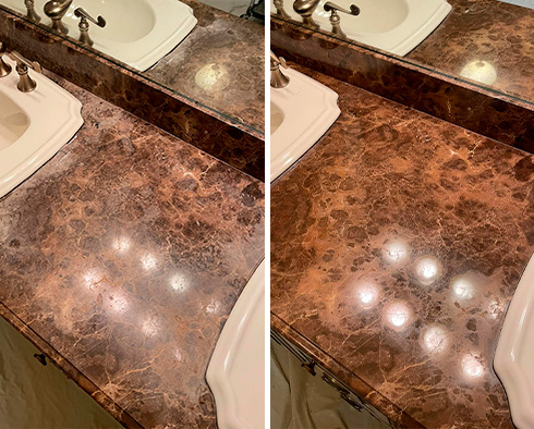 Marble Vanity Top Before and After Our Stone Polishing in Nashville, TN