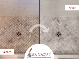 Before and After Picture of a Shower Tile and Grout Cleaning Service in Franklin, Tennessee