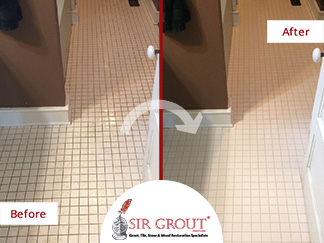 Before and After Picture of a Bathroom's Grout Cleaning Service in Franklin, Tennessee