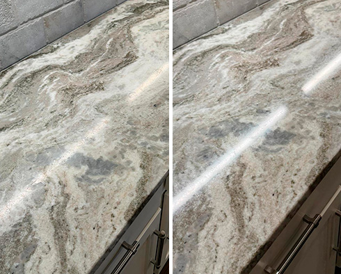 Marble Countertop Before and After a Stone Polishing in Nolesville, TN