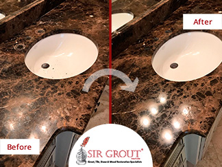 Before and After Picture of a Marble Countertop Stone Honing and Polishing in Brentwood, Tennessee