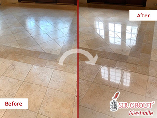 Before and After Picture of a Limestone Floor Stone Honing and Polishing Experts in Franklin, Tennessee