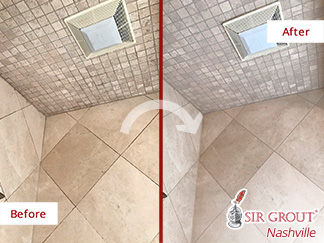 Before and After Picture of a Marble Shower Stone Cleaning Service in Brentwood, Tennessee