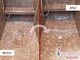 Before and After Picture of a Marble Shower Stone Cleaning Service in Nashville, Tennessee