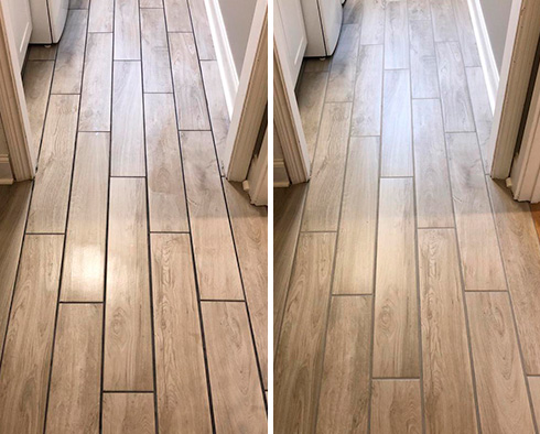 Before and After Picture of a Grout Recoloring Service in Franklin, Tennessee