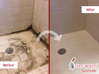 Before and After Picture of a Shower Transformation Thanks to Our Tile and Grout Cleaners in Brentwood, TN