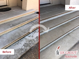 Before and After Picture of a Stone Cleaning Job in Brentwood, TN