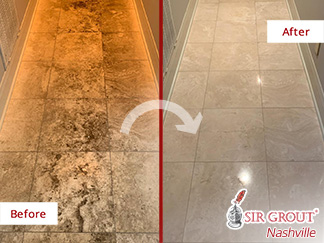 Image of a Travertine Floor Before and After a Stone Cleaning Service in Hendersonville, TN