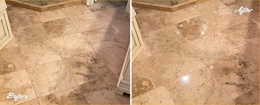 Bathroom Before and After a Superb Stone Cleaning in Hendersonville, TN