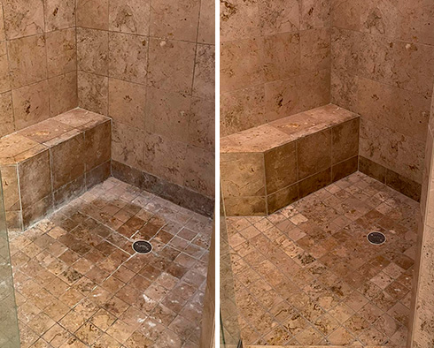 Shower Before and After a Stone Cleaning in Hendersonville, TN