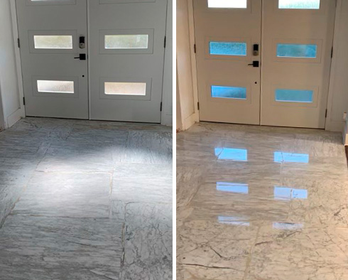 Floor Before and After a Stone Polishing in Nashville, TN