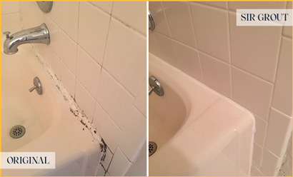 Before and After Picture of a Professional Caulking Service on a Sink with Damaged Caulk