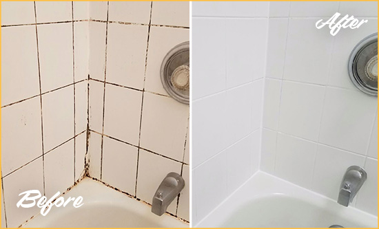 Before and After Picture of a Mount Juliet Shower Tile and Grout Cleaned to Eliminate Mold