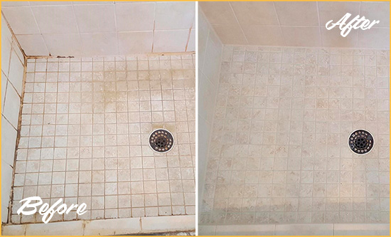 Before and After Picture of a Mount Juliet Shower Caulked to Fix Cracks