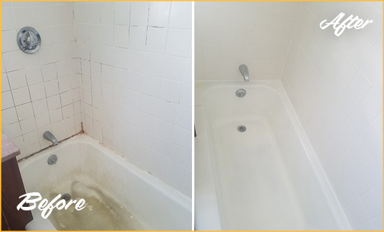 Before and After Picture of a La Vergne Bathtub Caulked to Repair Cracks