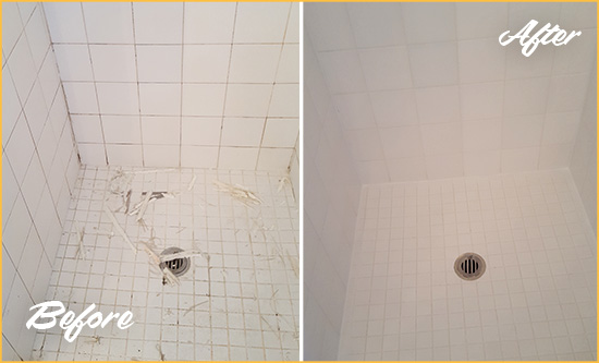 Before and After Picture of a Antioch Bathroom Re-Caulked To Repair Damaged Caulking