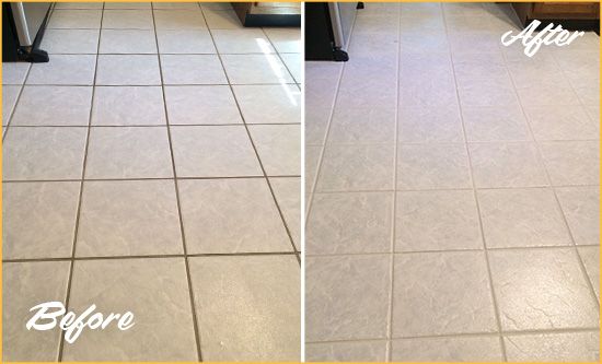 Before and After Picture of a College Grove Kitchen Ceramic Floor Sealed to Protect From Dirt and Spills