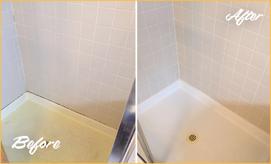 Before and After Picture of a La Vergne Shower Sealed to Remove and Protect Against Mold