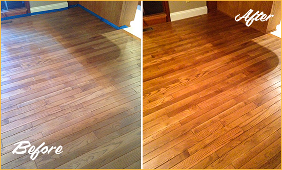 Before and After Picture of a Lakewood Wood Deep Cleaning Service on a Dull Floor to Recover Its Sheen