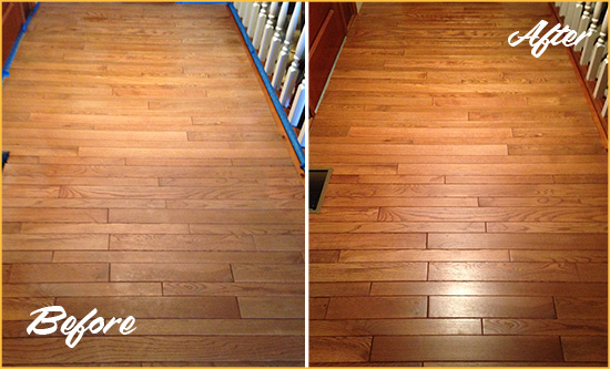 Before and After Picture of a Bellevue Wood Deep Cleaning Service on a Dull Hallway