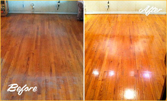 Before and After Picture of a Ridgetop Wood Deep Cleaning Service on a Stained Floor