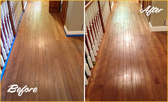 Before and After Picture of a Ridgetop Wood Deep Cleaning Service on a Worn Out Floor
