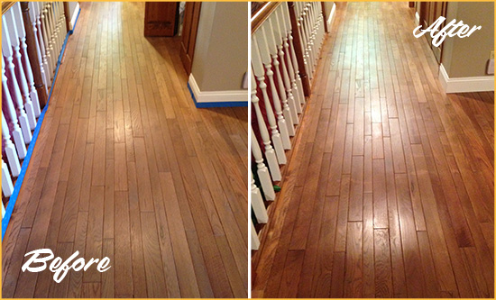 Before and After Picture of a Goodlettsville Wood Deep Cleaning Service on a Worn Out Floor