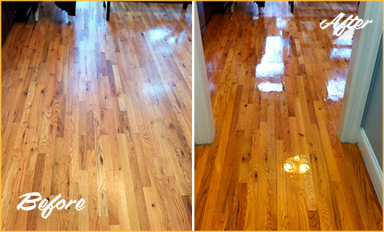 Before and After Picture of a Green Hills Wood Deep Cleaning Service on a Worn Out Hallway