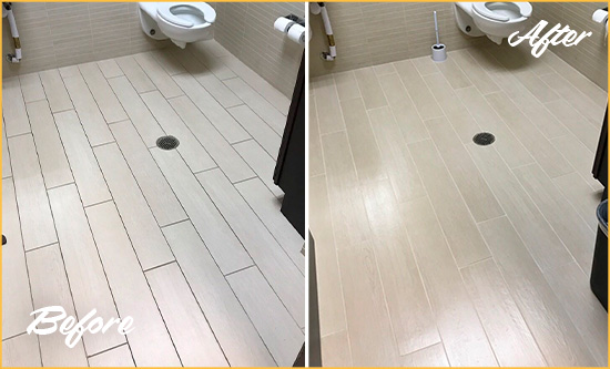 Before and After Picture of a Spring Hill Office Restroom's Grout Cleaned to Remove Dirt