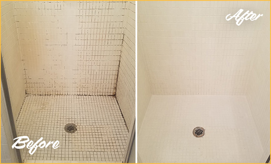 Before and After Picture of a Nashville Bathroom Grout Sealed to Remove Mold