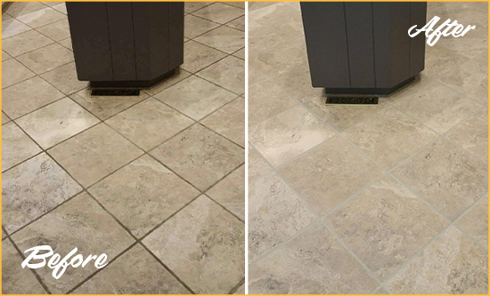 Before and After Picture of a Hendersonville Kitchen Floor Cleaned to Remove Stains