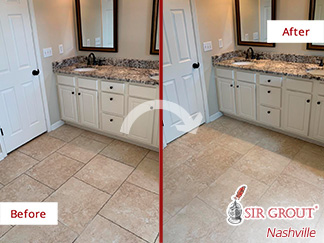 Before and After of the Grout Lines on a Ceramic Tile Floor in Franklin, TN After a Grout Cleaning Service