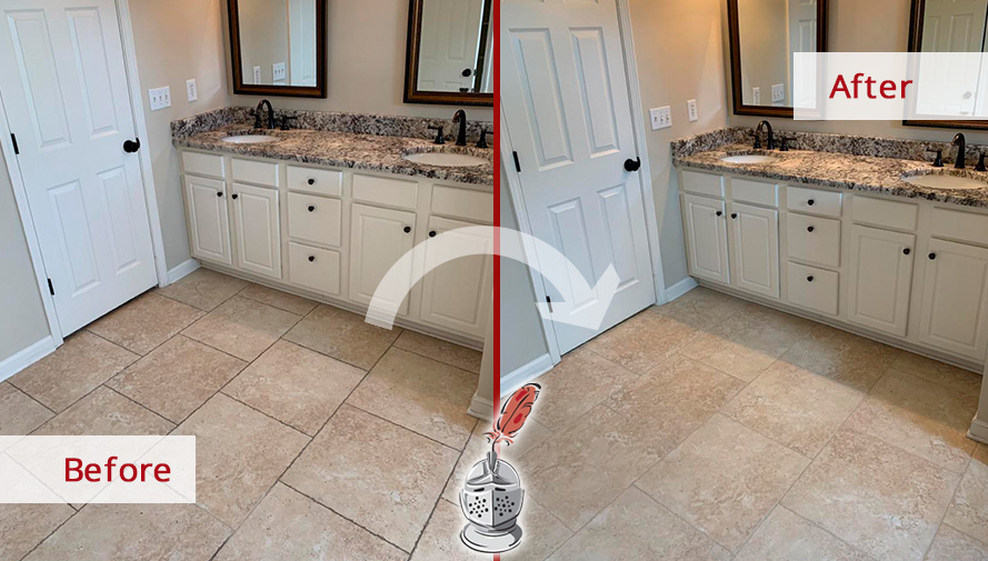 Before and After Picture of the Grout Lines on a Ceramic Tile Floor in Franklin, TN After a Grout Cleaning Service