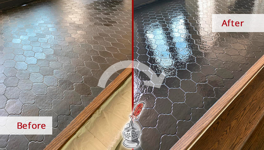 Before and After Image of a Ceramic Floor After a Tile Sealing in Belle Meade
