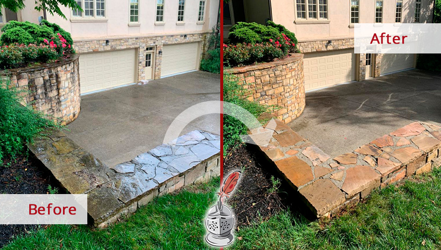 Before and After Picture of an Outdoor Floor After a Successful Stone Cleaning in Franklin