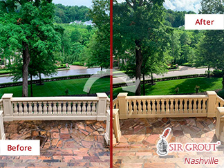 Before and After Image of an Outdoor Floor After a Stone Cleaning in Franklin