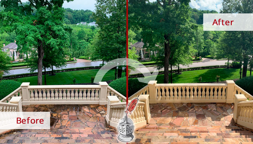 Before and After Image of an Outdoor Floor After a Successful Stone Cleaning in Franklin