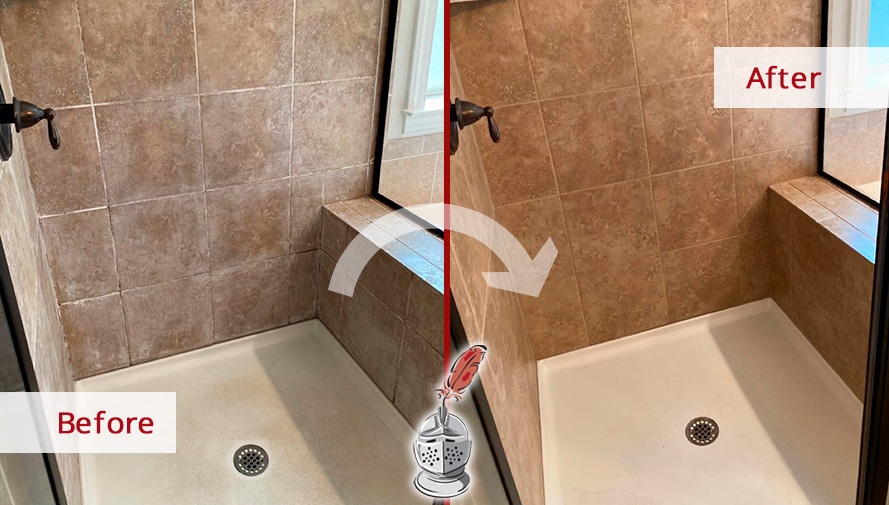 Before and After Picture of a Shower Tile Cleaning in Nolesville, TN