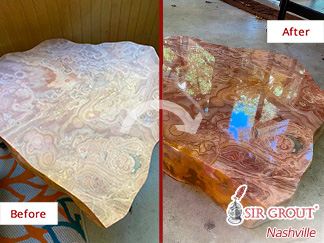 Before and After of an Onyx Table Top After a Stone Polishing in Nashville