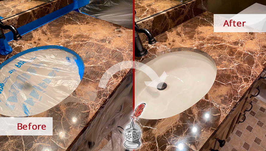 Before and After Stone Honing of Marble Vanity Top in Spring Hill