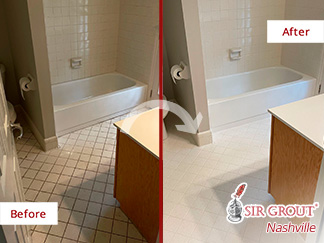 Before and After Our Ceramic Tile Bathroom Grout Cleaning Services in Franklin, TN