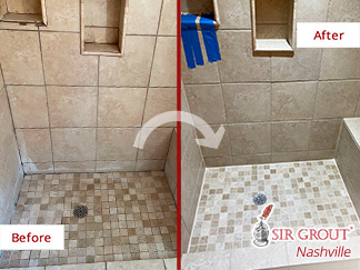 Ceramic Shower Before and After Grout Sealing Service in Franklin