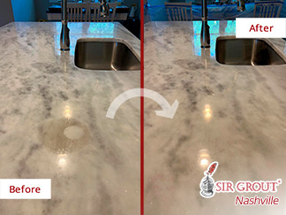 Before and After Our Kitchen Countertop Stone Cleaning Services in Franklin, TN